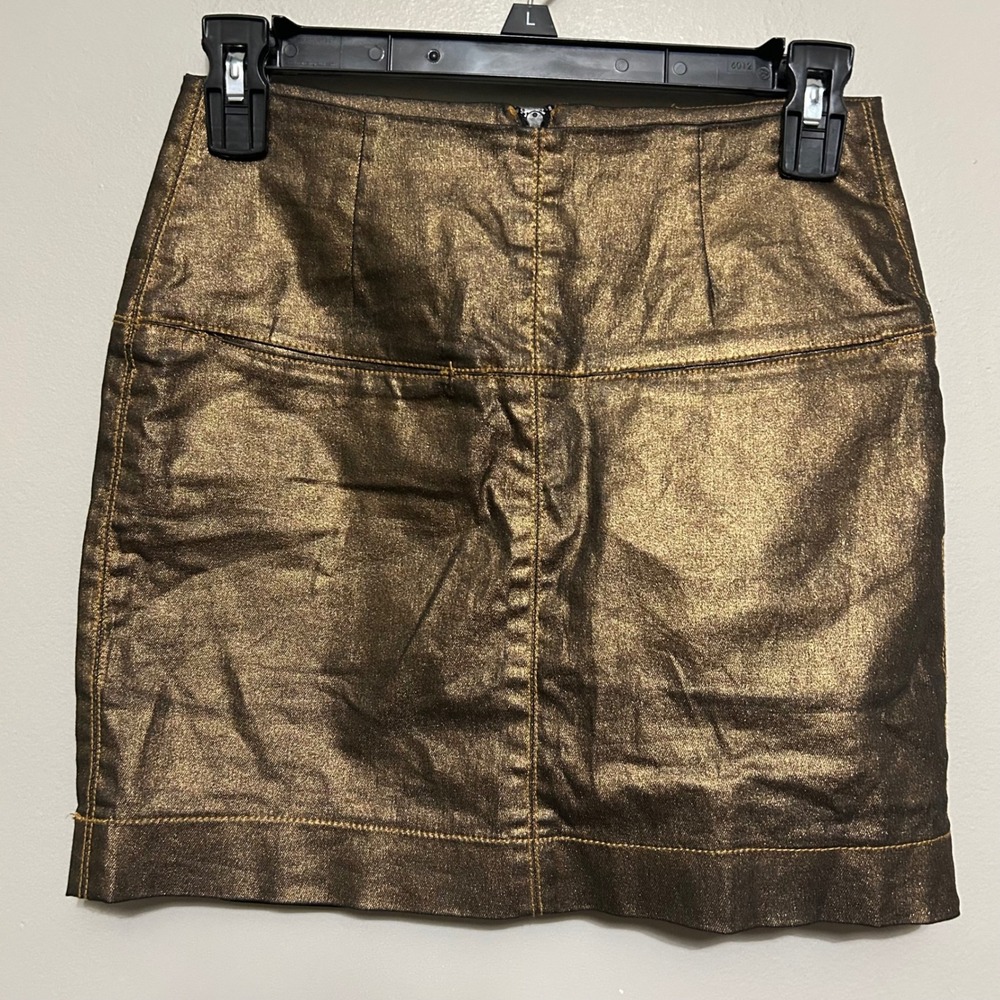 Zara Women's Skirt S Metallic Gold Mini Straight Pencil Zip Party Nightclub Fun